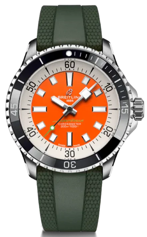 Breitling Superocean Automatic 42mm Kelly Slater Limited Edition Orange Dial Green Rubber Strap Watch for Men - A173751A101S1 Authentic Buy Shop Now