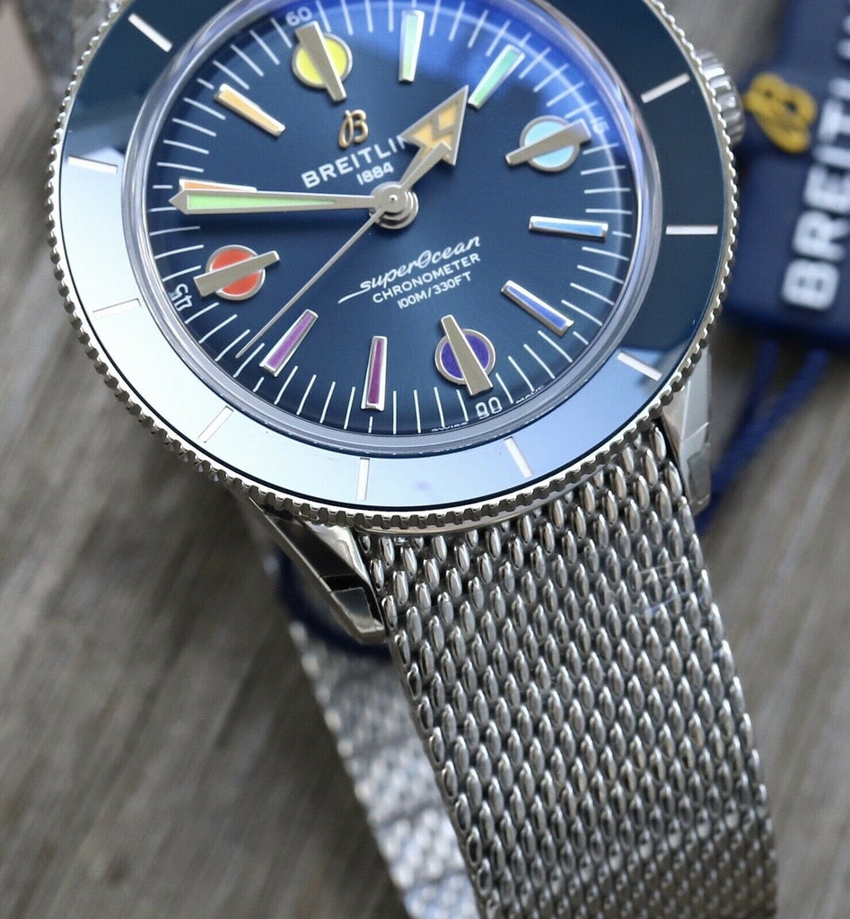 Breitling Superocean Heritage '57 Special Edition II Blue Dial Silver Mesh Bracelet Watch for Men - A103702A1C1A1 Authentic Buy Shop Now