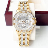 Bulova Crystal Collection Octova White Dial Gold Steel Strap Watch for Men - 98C126