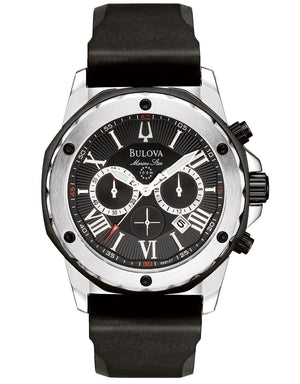 Bulova Marine Star Chronograph Black Dial Black Rubber Strap Watch for Men - 98B127 Authentic Buy Shop Now