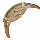 Burberry The City Gold Dial Haymarket Brown Leather Strap Watch for Women - BU9026 Authentic Buy Shop Now