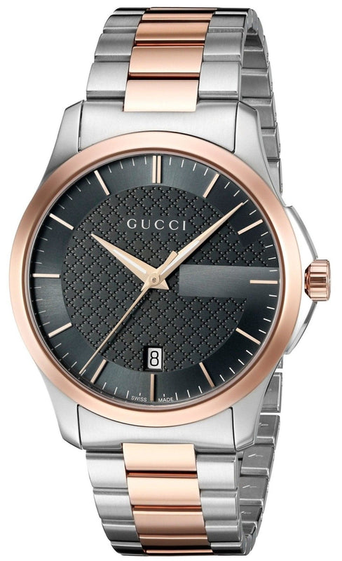 Gucci G Timeless Grey Dial Two Tone Steel Strap Watch For Men - YA126446 Authentic Buy Shop Now