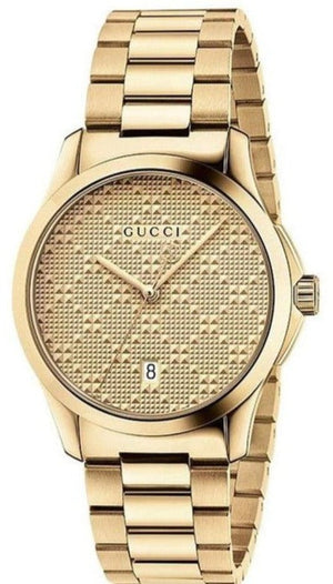 Gucci G Timeless Gold Dial Gold Steel Strap Unisex Watch - YA126461 Authentic Buy Shop Now