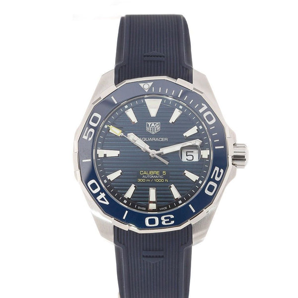 Tag Heuer Aquaracer Calibre 5 Automatic Blue Dial Blue Rubber Strap Watch for Men - WAY201B.FT6150 Authentic Buy Shop Now