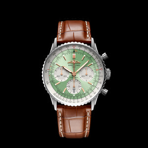 Breitling Navitimer B01 Chronograph 41 Green Dial Brown Leather Strap Watch for Men - AB0139211L1P1 Authentic Buy Shop Now
