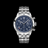 Breitling Super Avi B04 Chronograph GMT 46 Tribute to Vought F4U Corsair Blue Dial Silver Steel Strap Watch for Men - AB04451A1C1A1 Authentic Buy Shop Now