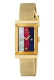 Gucci G Frame Quartz Diamonds White Red Blue Dial Gold Mesh Bracelet Watch For Women - YA147511 Authentic Buy Shop Now