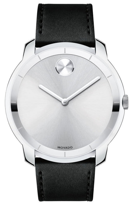 Movado Bold Silver Dial Black Leather Strap Watch For Men - 3600468 Authentic Buy Shop Now