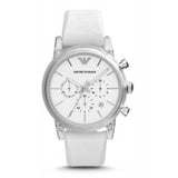Emporio Armani Classic Chronograph White Dial White Rubber Strap Watch For Men - AR1054 Authentic Buy Shop Now