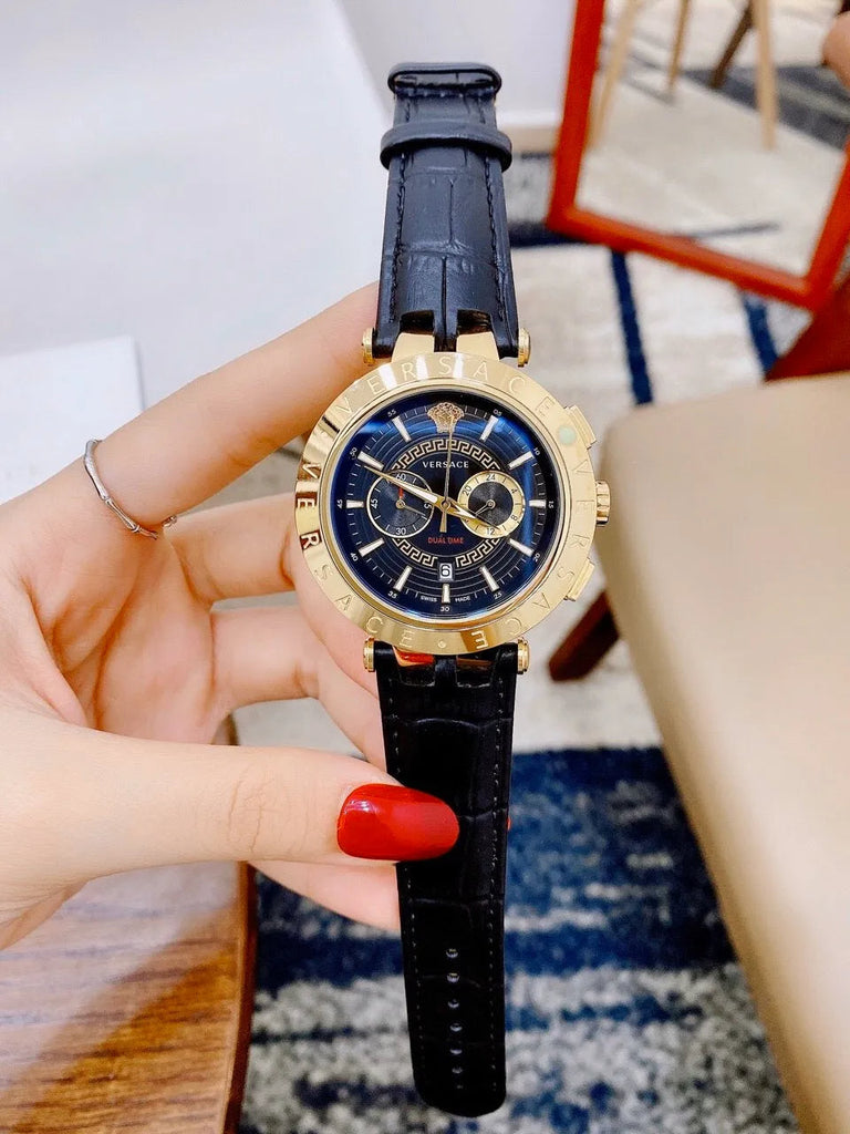 Versace V-Race Multifunction Quartz Blue Dial Blue Leather Strap Watch For Men - VEBV00219 Authentic Buy Shop Now