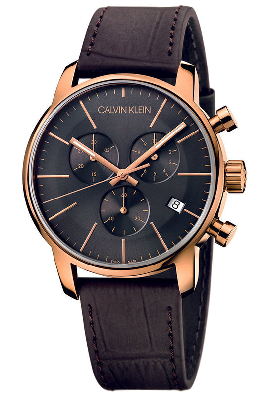 Calvin Klein City Chronograph Grey Dial Brown Leather Strap Watch for Men - K2G276G3 Authentic Buy Shop Now