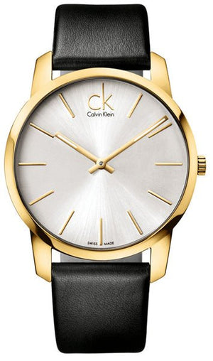 Calvin Klein City Silver Dial Black Leather Strap Watch For Men - K2G21520 Authentic Buy Shop Now