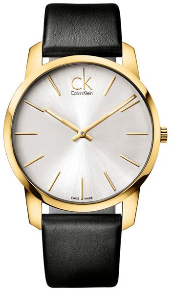 Calvin Klein City Silver Dial Black Leather Strap Watch For Men - K2G21520 Authentic Buy Shop Now