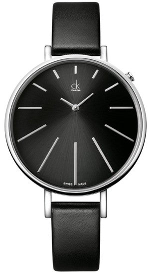 Calvin Klein Equal Black Dial Black Leather Strap Watch for Women - K3E231C1 Authentic Buy Shop Now