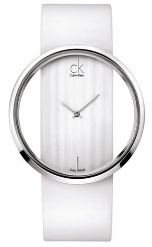 Calvin Klein Glam Transparent Dial White Leather Strap Watch for Women - K9423101 Authentic Buy Shop Now