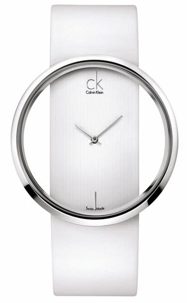 Calvin Klein Glam Transparent Dial White Leather Strap Watch for Women - K9423101 Authentic Buy Shop Now