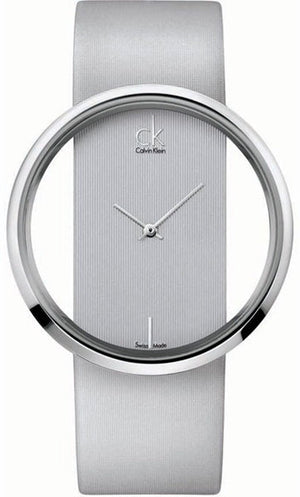 Calvin Klein Glam Transparent Silver Dial Grey Leather Strap Watch for Women - K9423193 Authentic Buy Shop Now