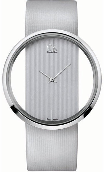 Calvin Klein Glam Transparent Silver Dial Grey Leather Strap Watch for Women - K9423193 Authentic Buy Shop Now