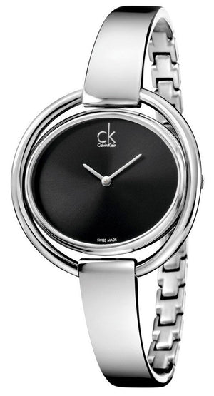 Calvin Klein Impetuous Black Dial Silver Steel Strap Watch for Women - K4F2N111 Authentic Buy Shop Now