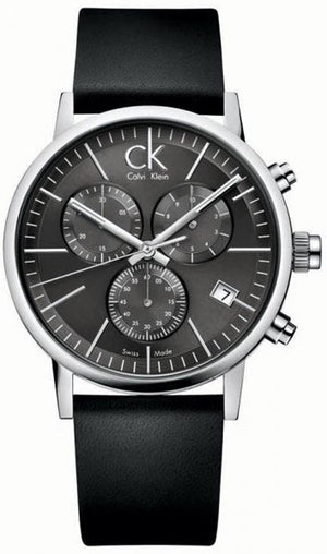Calvin Klein Post Minimal Chronograph Black Dial Black Leather Strap Watch for Men - K7627107 Authentic Buy Shop Now