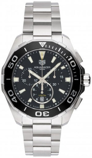 Tag Heuer Aquaracer Quartz Chronograph Black Dial Silver Steel Strap Watch for Men - CAY111A.BA0927 Authentic Buy Shop Now
