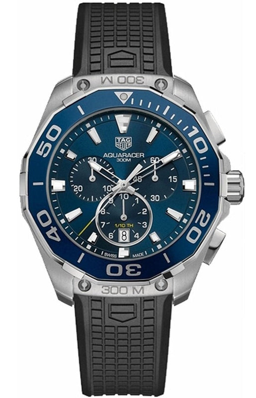 Tag Heuer Aquaracer Chronograph Blue Dial Black Rubber Strap Watch for Men - CAY111B.FT6041 Authentic Buy Shop Now