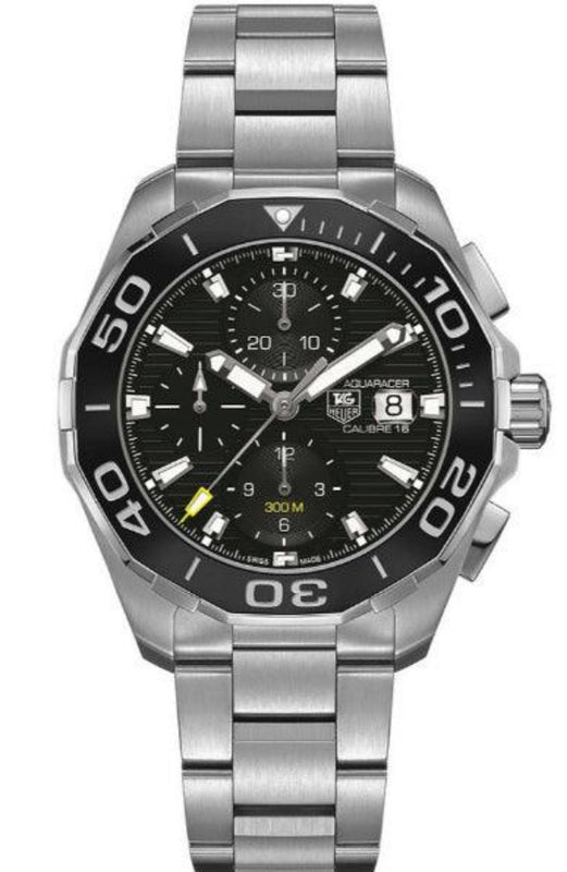 Tag Heuer Aquaracer Calibre 16 Day-Date Black Dial Silver Steel Strap Watch for Men - CAY211A.BA0927 Authentic Buy Shop Now