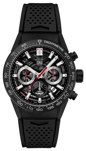 Tag Heuer Carrera Chronograph Steel & Ceramic Black Dial Black Rubber Strap Watch for Men - CBG2090.FT6145 Authentic Buy Shop Now