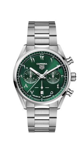 Tag Heuer Carrera Automatic Chronograph Limited Edition Green Dial Silver Steel Strap Watch for Men - CBN2014.EB0240 Authentic Buy Shop Now