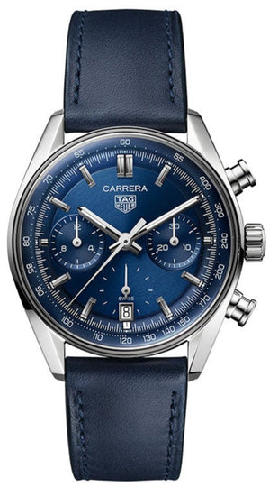 Tag Heuer Carrera Chronograph Blue Dial Blue Leather Strap Watch for Men - CBS2212.FC6535 Authentic Buy Shop Now