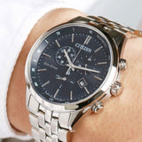 Citizen Eco Drive Chronograph Blue Dial Silver Steel Strap Watch For Men - AT2140-55L Authentic Buy Shop Now