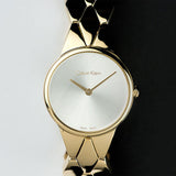 Calvin Klein Snake Silver Dial Yellow Gold Steel Strap Watch For Women - K6E23546 Authentic Buy Shop Now