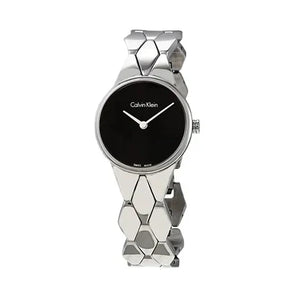 Calvin Klein Snake Black Dial Silver Steel Strap Watch For Women - K6E23141 Authentic Buy Shop Now