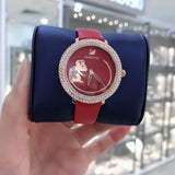 Swarovski Crystal Frost Red Dial Red Leather Strap Watch for Women - 5519226 Authentic Buy Shop Now
