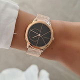 Calvin Klein Minimal Black Dial Rose Gold Mesh Bracelet Watch for Men - K3M22621 Authentic Buy Shop Now