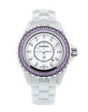 Chanel J12 Sapphire Bezel Ceramic White Dial White Steel Strap Watch for Women - J12 H2010 Authentic Buy Shop Now