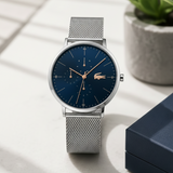 Lacoste Moon Multifunction Blue Dial Silver Mesh Strap Watch for Men - 2011024 Authentic Buy Shop Now