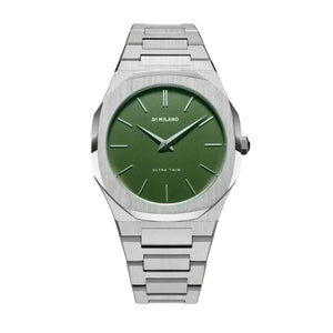 D1 Milano Ultra Thin Moss Green Dial Silver Steel Strap Watch for Men - D1-UTBJ06