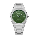 D1 Milano Ultra Thin Moss Green Dial Silver Steel Strap Watch for Men - D1-UTBJ06