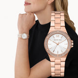 Michael Kors Lennox Three Hand Silver Dial Rose Gold Steel Strap Watch For Women - MK7279 Authentic Buy Shop Now