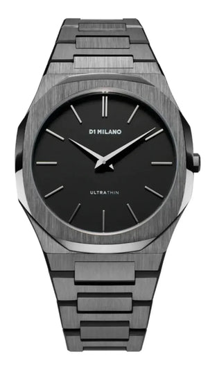 D1 Milano Ultra Thin Re-Gun Black Dial Gray Steel Strap Watch for Men - D1-UTBJ41 Authentic Buy Shop Now
