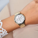 Tommy Hilfiger Eve Chronograph Quartz White Dial Gold Steel Strap Watch For Women - 1782278 Authentic Buy Shop Now