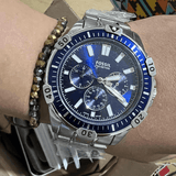 Fossil Garrett Chronograph Blue Dial Silver Steel Strap Watch for Men - FS5623 Authentic Buy Shop Now