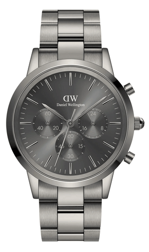 Daniel Wellington Iconic Link Chronograph Grey Dial Grey Steel Strap Watch for Men - DW00100643
