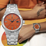 Maurice Lacroix Aikon Automatic Date Orange Dial Silver Steel Strap Watch For Men - AI6008-SS00F-530-E Authentic Buy Shop Now