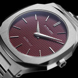 D1 Milano Ultra Thin Bordeaux Red Dial Silver Steel Strap Watch for Unisex - D1-UTBJ11