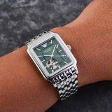 Emporio Armani Meccanico Automatic Green Dial Silver Steel Strap Watch For Men - AR60067 Authentic Buy Shop Now