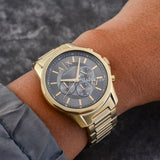 Armani Exchange Banks Chronograph Black Dial Gold Steel Strap Watch For Men - AX1721 Authentic Buy Shop Now