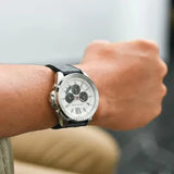 Michael Kors Brecken Chronograph Silver Dial Grey Leather Strap Watch For Men - MK8922 Authentic Buy Shop Now