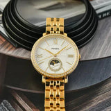 Fossil Jacqueline Moonphase Mother of Pearl Dial Gold Steel Strap Watch for Women - ES5167 Authentic Buy Shop Now